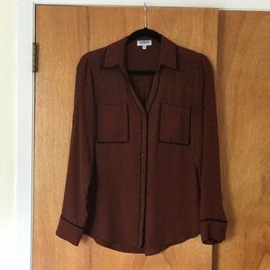 EXPRESS Portofino Shirt Slim Fit Brown/ Black Trim